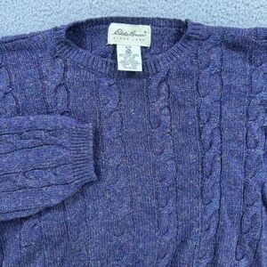 Eddie Bauer Shetland Wool Sweater Mens M Cable Knit Crew Neck Long Sleeve Purple